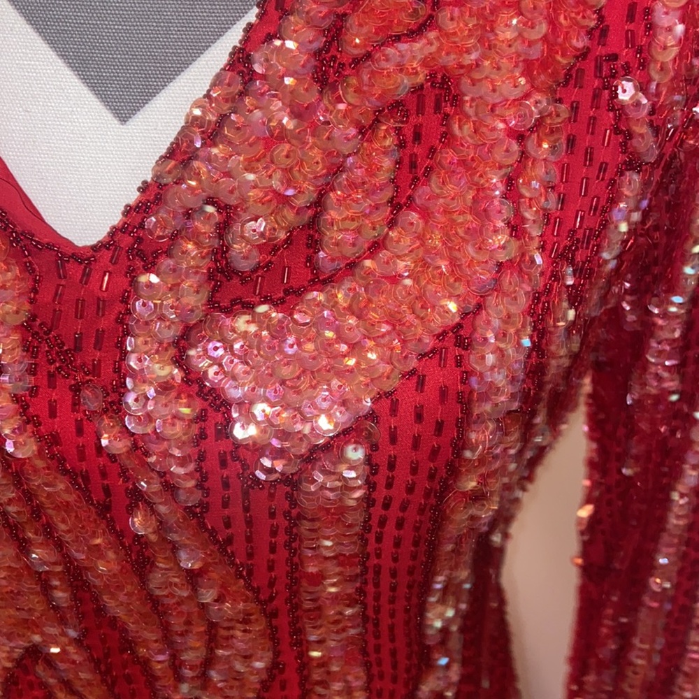 Red Sequined Tea-Length Dress! - Picture 4 of 5